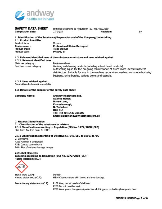 PRSDE/5 COSHH PRSDE/5 COSHH